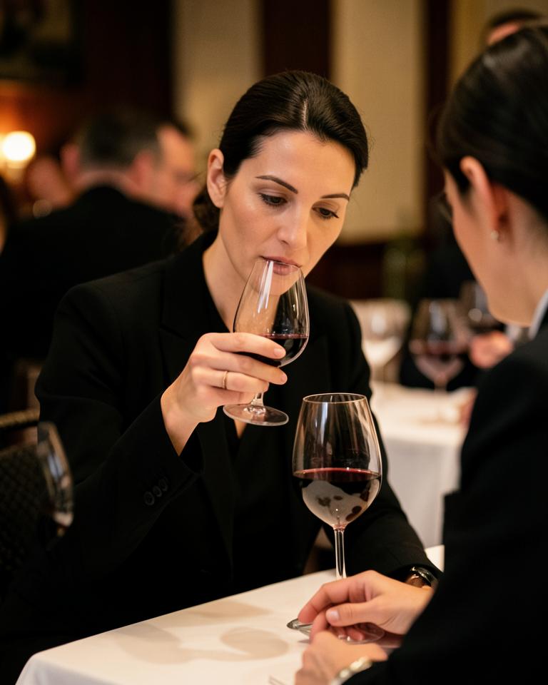 Una sommelier valuta il profilo aromatico di un vino